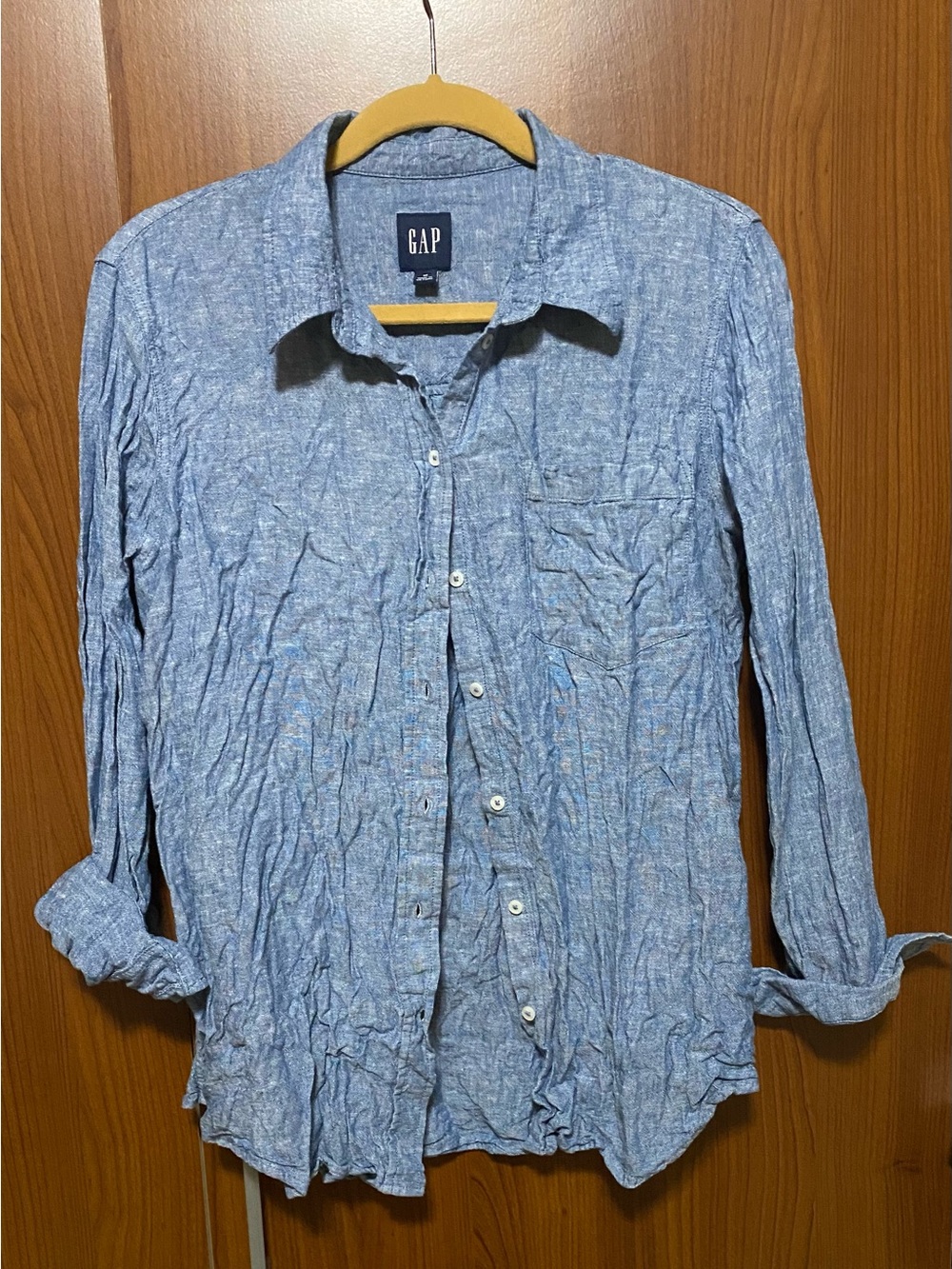 GAP Women’s Light Blue Button-down Linen Blend Oversized summer vacation Shirt M